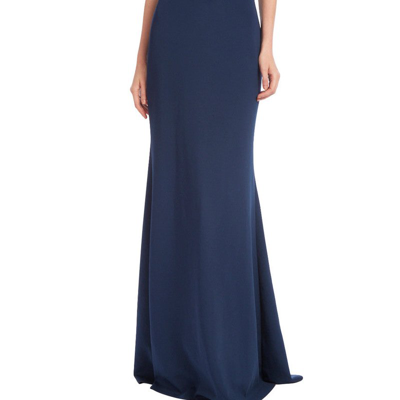 Badgley Mischka Ruffle Halter Trumpet Gown In Blue