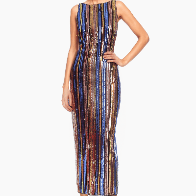 One33 Social The Sarah Sequin Midi Gown With Open Back In Blue