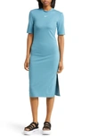 Nike Sportswear Essential Crewneck Midi Dress In Noise Aqua/ White