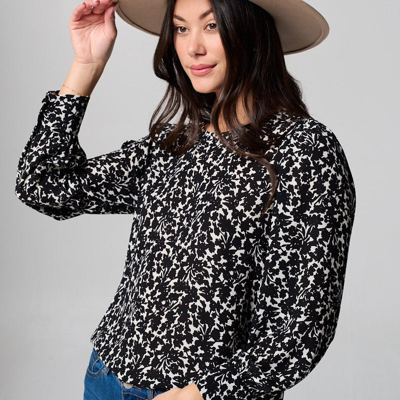 West K Malaya Long Sleeve Printed Blouse With Wide Cuff In Black