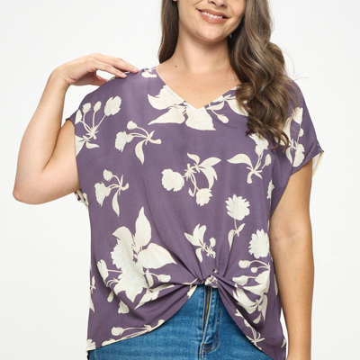 West K Leah Plus Size Short Sleeve Woven Top In Purple