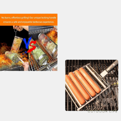 Vigor Hot Dog Grill & Steel Round Grilling Basket Combo Pack