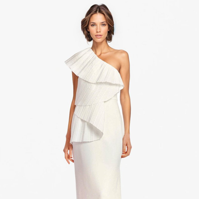 One33 Social The Mercer Ivory Pleated Column Gown In White