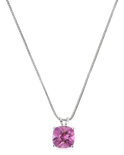 Max + Stone Maxcolor 14k 2.25 Ct. Tw. Created Pink Sapphire Pendant Necklace In Metallic