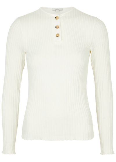 Vince Henley-neck Ribbed Jumper In Off White