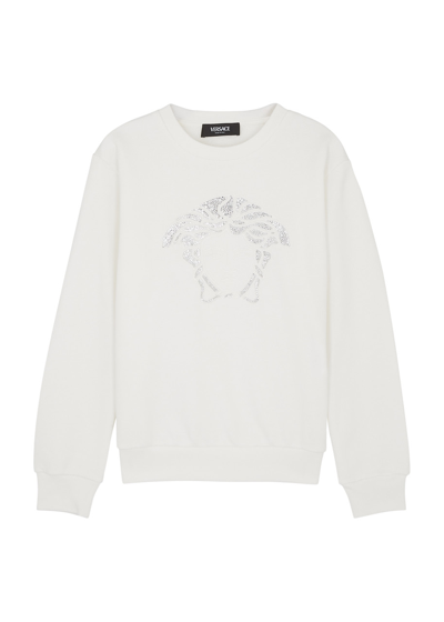 Versace Kids Logo-embellished Cotton Sweatshirt (8-14 Years) In White