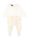 Versace Ivory & Beige Cotton Barocco Babygrow In White