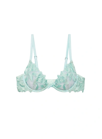 Fleur Du Mal Lily Embroidery Plunge Demi Bra In Spearmint