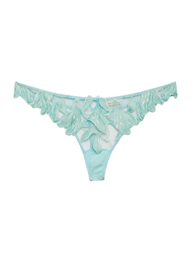Fleur Du Mal Lily Embroidery Hipster Thong In Spearmint