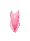 Fleur Du Mal Venus Lace-trimmed Silk-blend Satin Bodysuit In Pink Cadillac