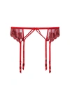 Fleur Du Mal Heart Embroidery Garter Belt In Rouge