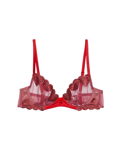 Fleur Du Mal Heart Embroidery Demi Bra In Rouge