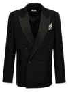 Off-white Double-breasted Tattoo Blazer With Satin Peak Lapel In Black