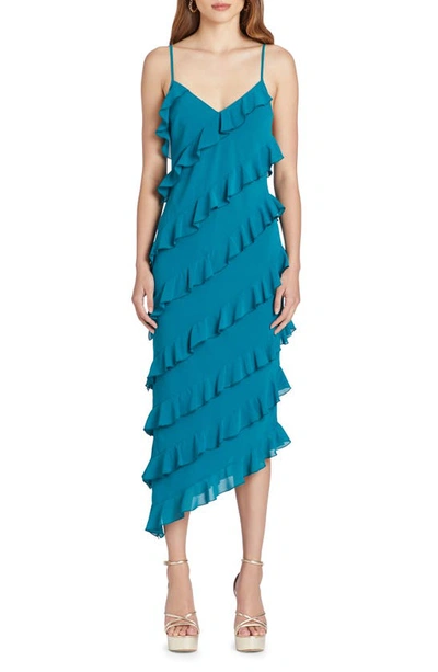 Amanda Uprichard Belladonna Ruffle Midi Cocktail Dress In Jewel