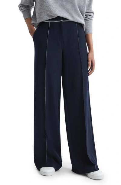 Reiss Oriel Wide-leg High-rise Stretch Woven-blend Trousers In Navy