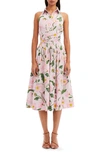 OSCAR DE LA RENTA PAINTED POPPIES STRETCH COTTON POPLIN HALTER SHIRTDRESS