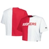 HYPE AND VICE HYPE AND VICE CRIMSON/WHITE OKLAHOMA SOONERS COLOR BLOCK BRANDY CROPPED T-SHIRT
