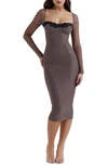 House Of Cb Seraphina Corset Detail Long Sleeve Dress In Pebble Grey