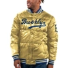 STARTER STARTER GOLD BROOKLYN DODGERS COOPERSTOWN COLLECTION BRONX SATIN FULL-SNAP BOMBER JACKET