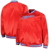 MITCHELL & NESS MITCHELL & NESS RED LA CLIPPERS HARDWOOD CLASSICS  THROWBACK WORDMARK RAGLAN FULL-SNAP JACKET