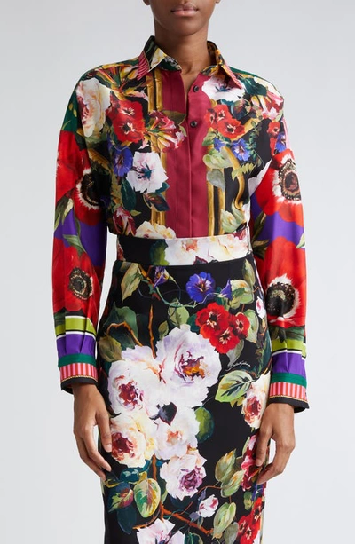 Dolce & Gabbana Oversize Floral Print Button-front Shirt In S9000variante Abbinata