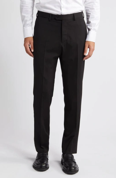 Emporio Armani G-line Flat Front Wool Trousers In Solid Black