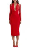 House Of Cb Yasmin Long Sleeve Body-con Midi Cocktail Dress In True Red