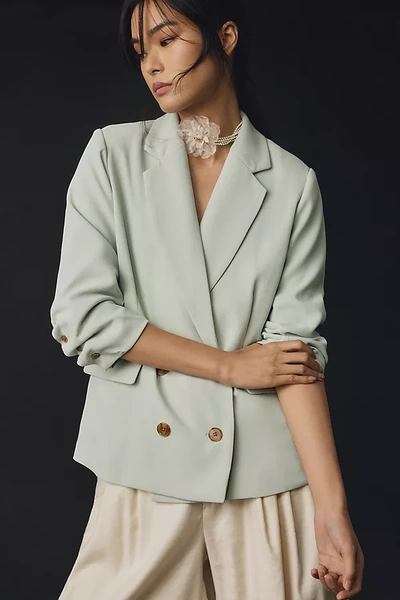 By Anthropologie Cinched-sleeve Blazer Jacket In Mint