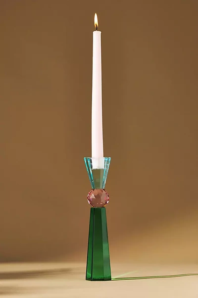 Anthropologie Cut Glass Candle Holder In Blue