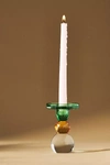 Anthropologie Cut Glass Candle Holder In Green