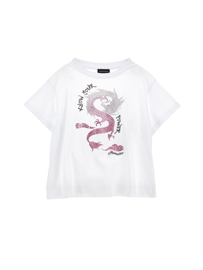 Monnalisa Jersey T-shirt With Rhinestones In White + Rosa Fairytale