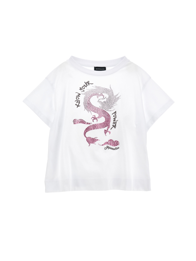 Monnalisa Kids'   Jersey T-shirt With Rhinestones In White + Rosa Fairytale