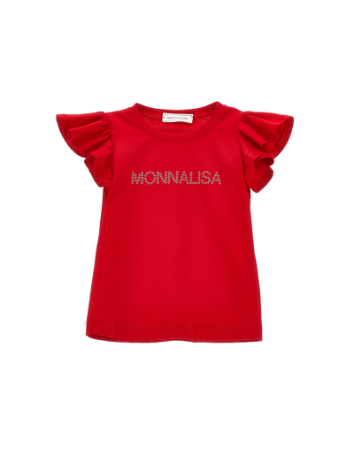 Monnalisa Kids'   Studded Logo Jersey T-shirt In Red