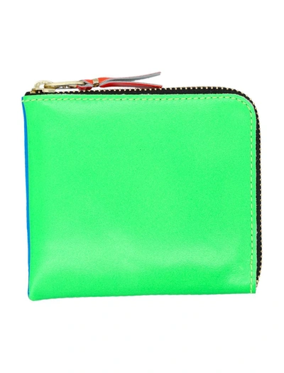 Comme Des Garçons Super Fluo Small Zip Coin Wallet In Green Blue