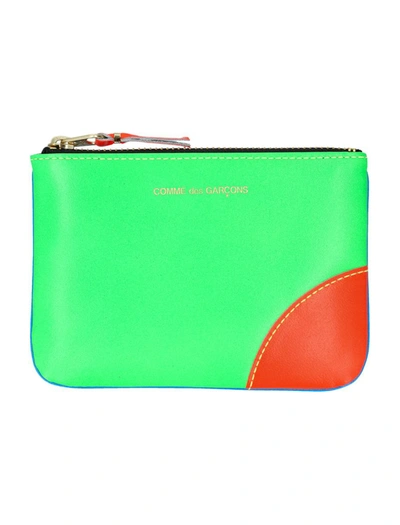 Comme Des Garçons Super Neon Leather Wallet In Green/blue