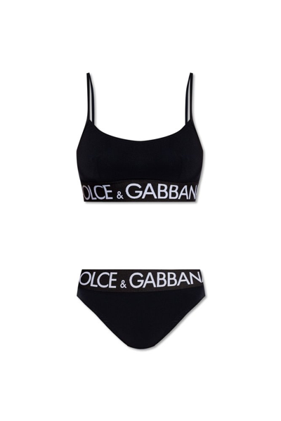 Dolce & Gabbana Logo-band Bralette Bikini In Black
