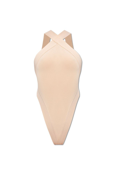 Saint Laurent Backless Sleeveless Bodysuit In Beige