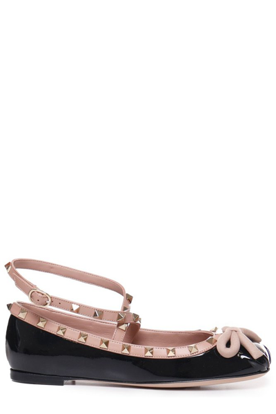 Valentino Garavani Rockstud Round Toe Ballerina Shoes In Black