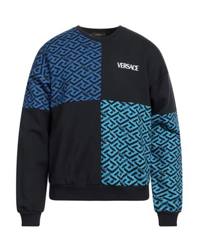Versace Man Sweatshirt Blue Size M Cotton, Viscose, Polyester, Metallic Polyester