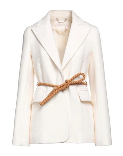 Chloé Woman Blazer Ivory Size 2 Virgin Wool, Silk, Calfskin In White