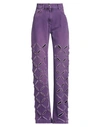 VERSACE VERSACE WOMAN JEANS PURPLE SIZE 26 COTTON, CALFSKIN