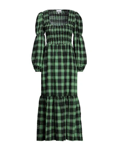 GANNI GANNI WOMAN MIDI DRESS GREEN SIZE 8/10 ORGANIC COTTON, RECYCLED POLYESTER, POLYAMIDE