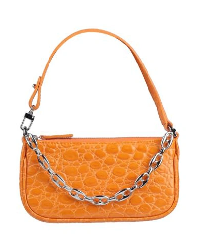 By Far Mini Rachel Orange Croco Leather Handbag In Brown
