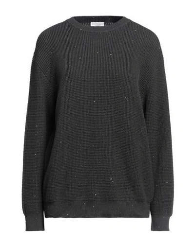 Brunello Cucinelli Woman Sweater Charcoal Size Xxl Cotton, Polyester, Brass In Grey