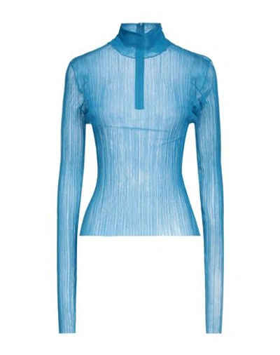 Dolce & Gabbana Woman Turtleneck Turquoise Size 14 Polyester In Blue
