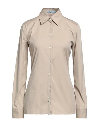 Prada Woman Shirt Beige Size 8 Cotton, Polyamide, Elastane
