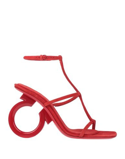 Ferragamo Woman Sandals Red Size 8.5 Soft Leather
