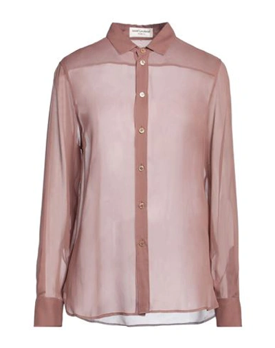 Saint Laurent Woman Shirt Cocoa Size 10 Silk In Brown