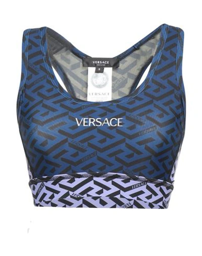 Versace Woman Top Midnight Blue Size L Polyester, Elastane