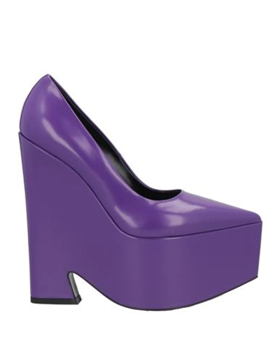 Versace Woman Pumps Purple Size 10 Calfskin